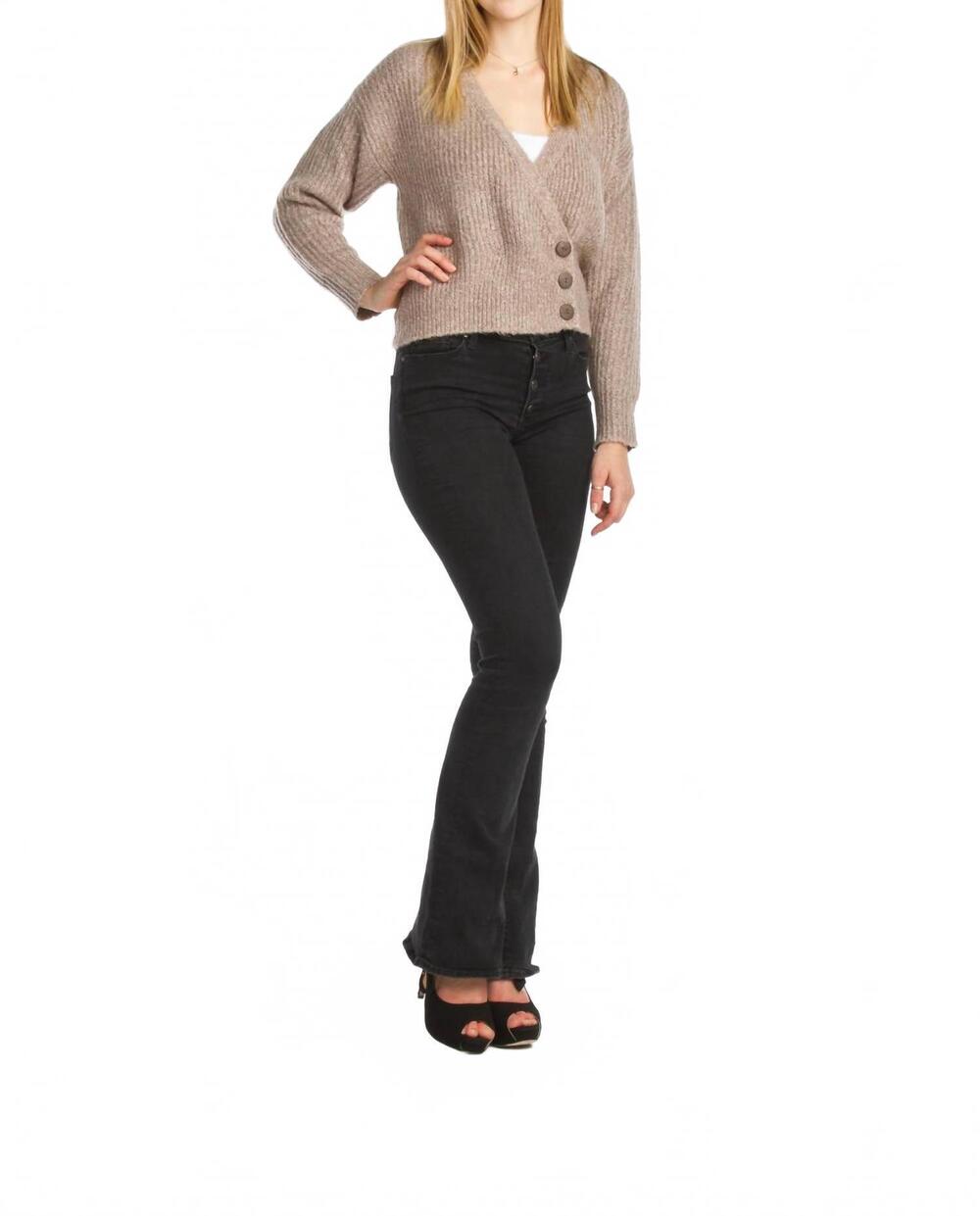 NEW PAPILLON coconut buttons heathered crop cardigan in taupe